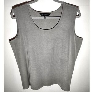 MING WANG Womens 0X Gray Knit Sleeveless Tank Top Shirt Top